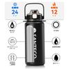 SANTECO Vacuum Insulated Sports Water with Detachable Shoulder Keeps Cold or Includes Compatible with Direct Drinking Sports Stylish Wide Black