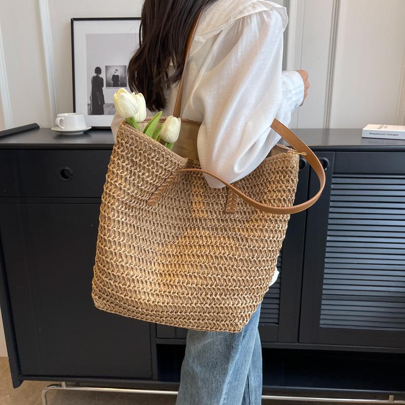 New woven bag women's large-capacity seaside vacation beach bag versatile portable shoulder bag