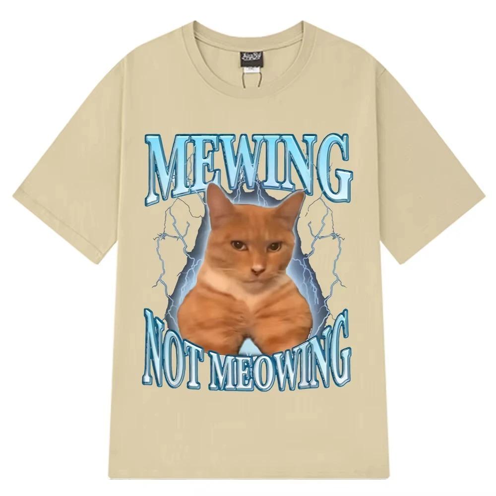 Meow Meow TShirt Fun Cute Cat Meme Pattern Unisex Cotton Short Sleeve Casual Loose Comfortable Women And Men TShirt