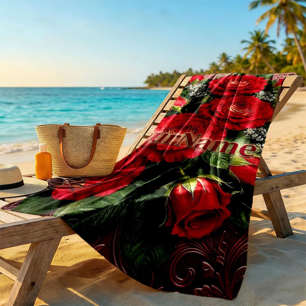 Rose Personalized Text Beach Towel Quick-Dry Soft Microfiber Perfect for Traveling Yoga Camping and Swimming