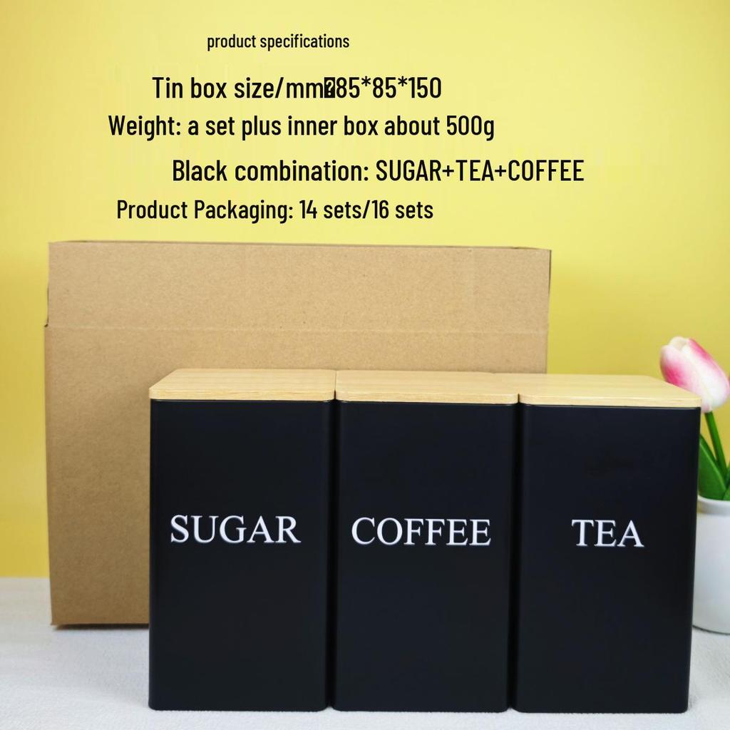 Elegant Bamboo & Wood Lid Tea Caddy, Tinplate Storage Box, Moisture-Proof Sealed Jar for Coffee Beans & Candy.
