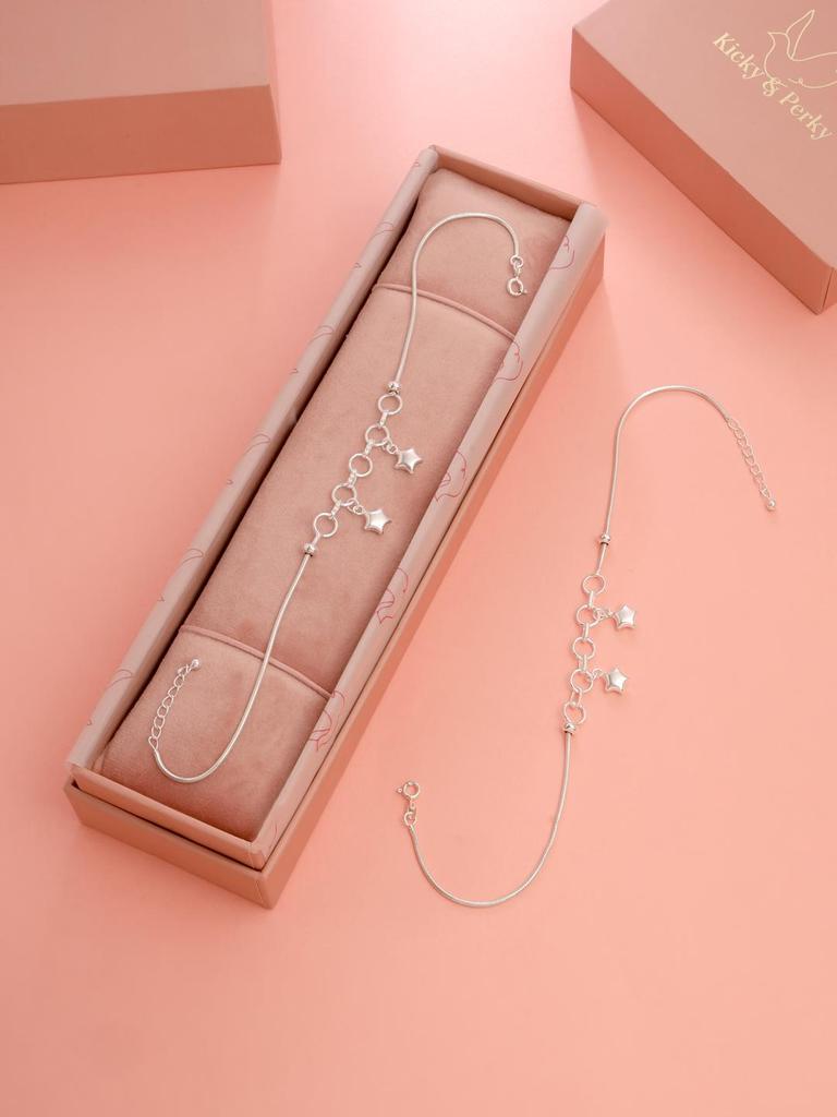 Kicky and Perky 925 Sterling Silver Star Charm Station Chain Anklet Jewelry For Women