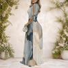 Women Plus Size V Neck Cold Shoulder Tie Short Sleeve Abstract Printed A Line Long Maxi Dress
