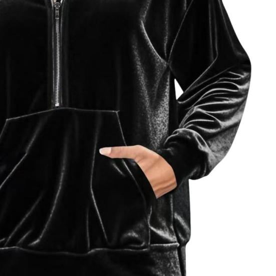 Samt Kapuzenpullover für Damen Oversized Langarm Zip-Up Hoodie Lässige Herbst Veloursjacke mit Taschen