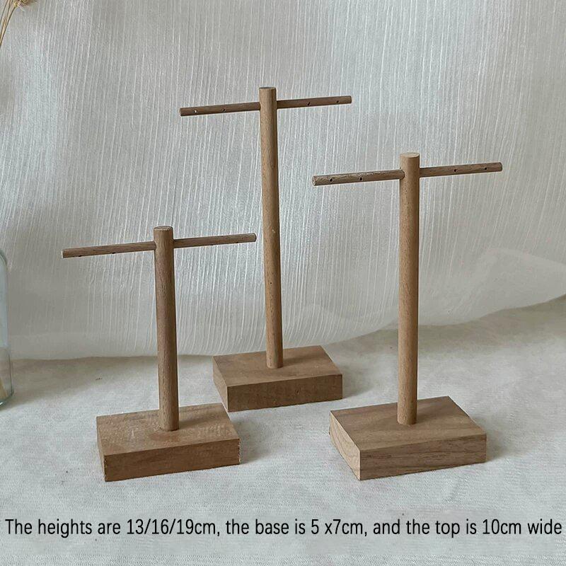 Premium Walnut Wood Earring Display Stand - Vintage Cross Jewelry Holder for Studs & Dangles