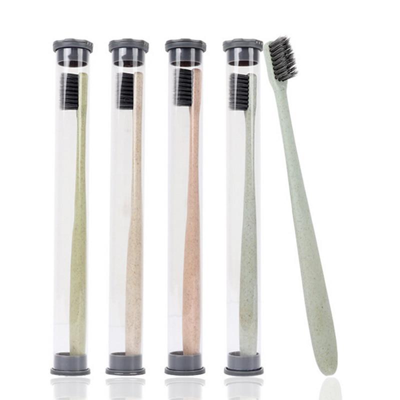 2pcs Brosse à Dents Créative Douce Portable en Paille de Blé Nettoyage des Dents Poils au Charbon de Bois avec Voyage Couleur Aléatoire