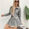 2026 Autumn New European and American Amazon Cross-border Striped Short Shirt Pleated High Waist Short Skirt Suit Women