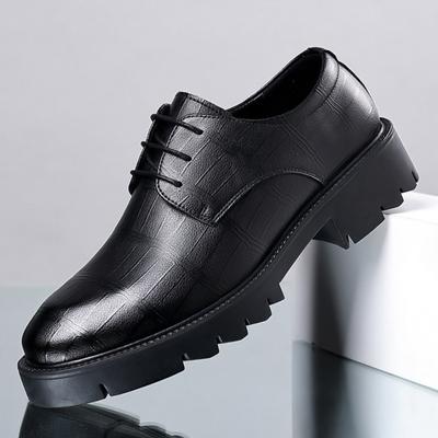 Męskie buty biznesowe skórzane z ukrytym podwyższeniem 8CM, niskie, na grubej podeszwie, sznurowane, casualowe, niskie, skórzane, buty męskie
