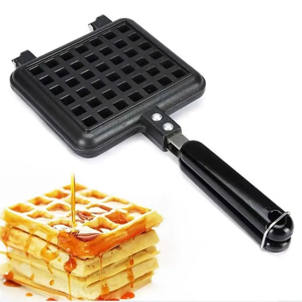 Professional Long Handle Waffle Baking Mold Square Double-Sided Waffle Maker Machine Durable Cast Aluminum Sandwich Maker Baking
