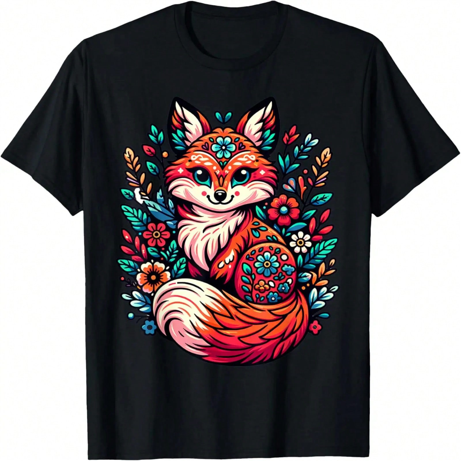 Cute Cottagecore Floral Fox Aesthetic S unisex Graphic T-Shirt S разноцветный