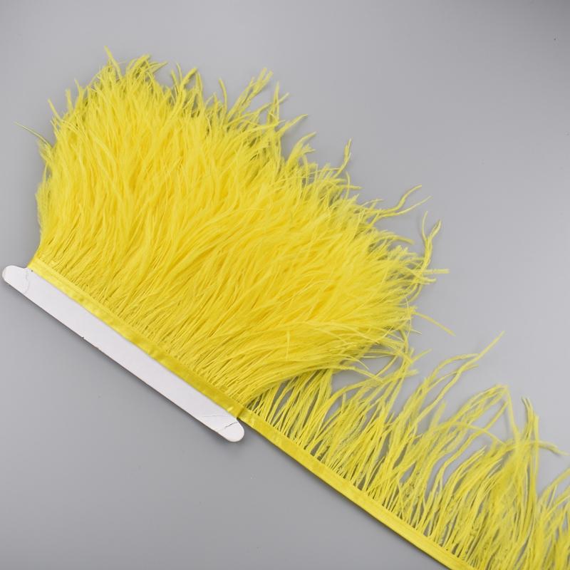 1Meter Colorful Ostrich Feathers On Ribbon Tape 10-15Cm Feather Fabric Tassel Fringe Trim Flecos Sewing Needlework Clothes Decor