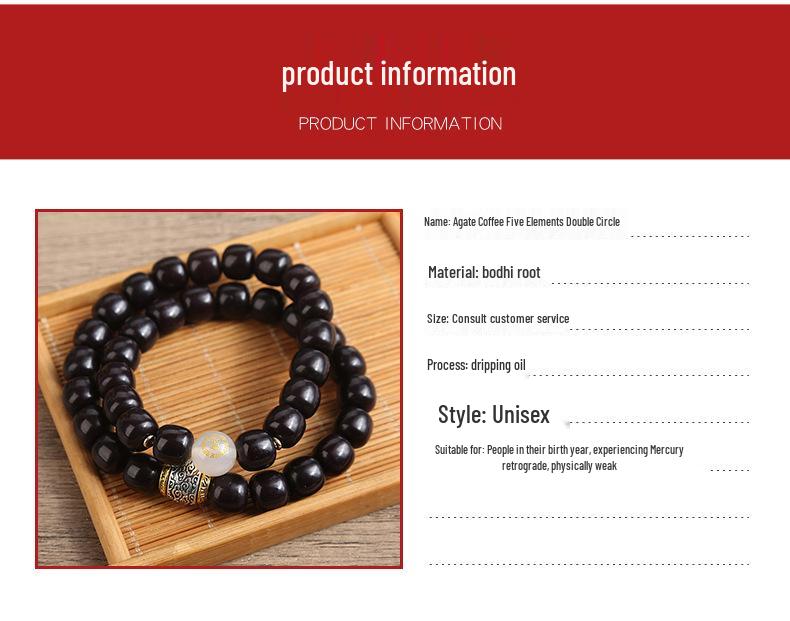 Natural Bodhi Five Elements Buddha Bead Bracelet - Unisex Lucky Wenwan Gift