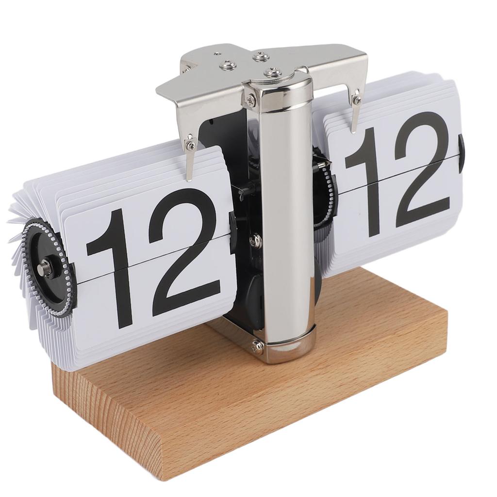 Retro Digitale Klappuhr Flip Schreibtischuhr Mechanisch Batteriebetrieben Heim Büro Dekor 24 Stunden Holzsockel Weiß