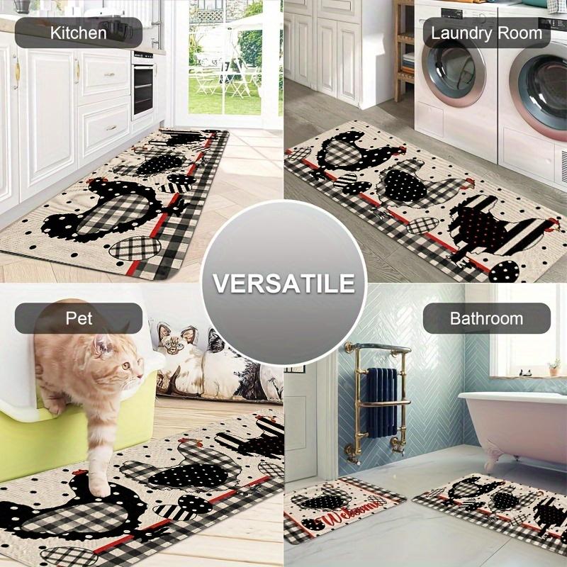 1Pcs Farmhouse Rooster Hen Pattern Floor Mat Modern Kitchen polyester Rug Non-Slip Colorful Indoor Carpet, For Home Bathroom Bedroom Living Room Decor