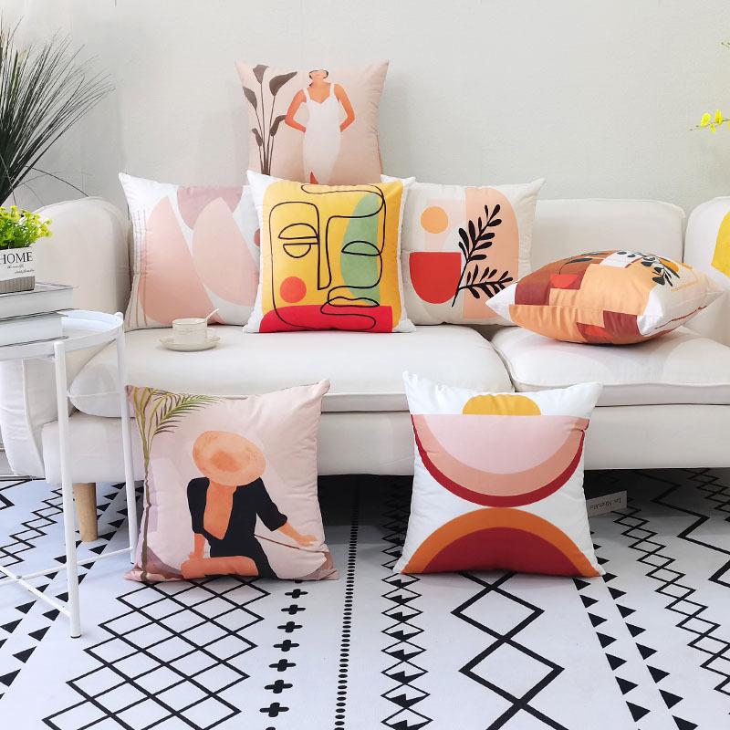 Nordic New Geometric Pillowcase Abstract Print Simple Bedside Sofa Car Cushion Pillowcase Does Not Include Pillow Core