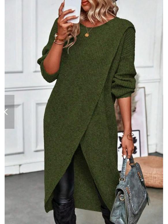 

Женское вязаное длинное платье-пальто XL армия зеленый