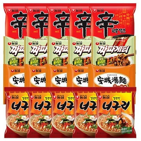 Nongshim Shin Ramyun 120g X 5p + Anseongtangmyeon 125g X 5p + Spicy Neoguri 120g X 5p + Chapagetti 140g X 5p
