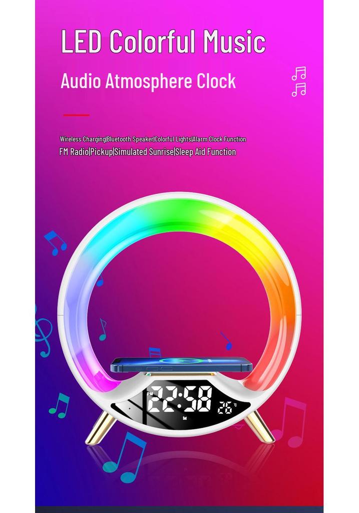 Sunrise Atmosphere Light Strip with Wireless Charging, Bluetooth Speaker & FM Alarm Clock.