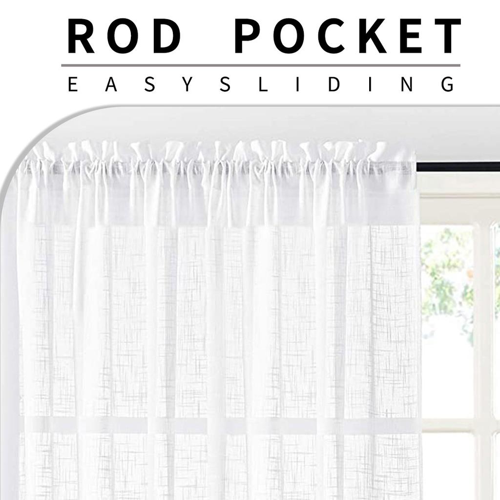 Solid Color Big Belly Hemp Blackout Window Screen Through Rod Pressing Line Living Room Finished Curtain