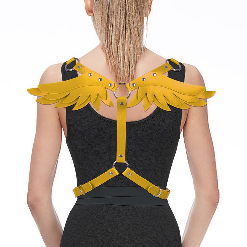 Women's Leather Angel Wings Punk Harness Top with Straps