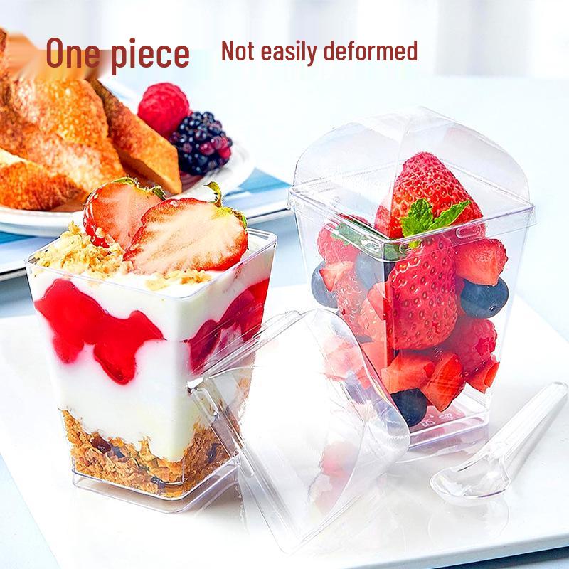 Square Transparent Disposable Dessert Cup - Perfect for Pudding, Jelly, Mousse, and Ice Cream.