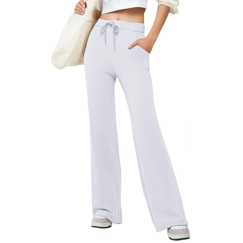 Damen Modische Farbige Hosen mit Geradem Bein, Hoher Taille und Taschen, Freizeithosen