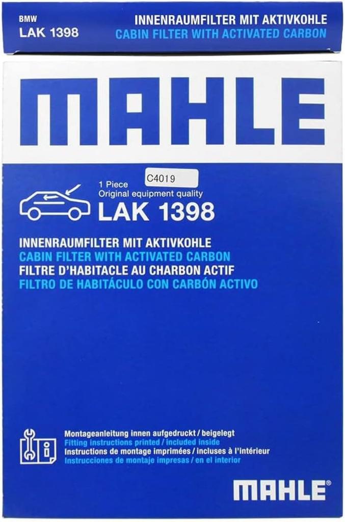 Mahle Activated Carbon Deodorizing Air Conditioner Filter for BMW 3 Series, 4 Series, and other vehicles. Dimensions: 299mm (length) x 212mm (width) x