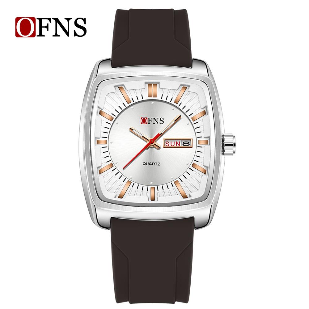 

Square Dial Mens Casual Watches Quartz Movement Waterproof Mens Wristwatches Date Week Display Male Clock rubber strap серебряный
