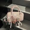 Y2K Korean Kawaii Bowling Bag for Women PU Leather Designer Handbag with Lace Bow Decoration