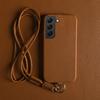 For Samsung Galaxy S22 5G Case with Lanyard Genuine Cow Leather PC Phone Back Cover