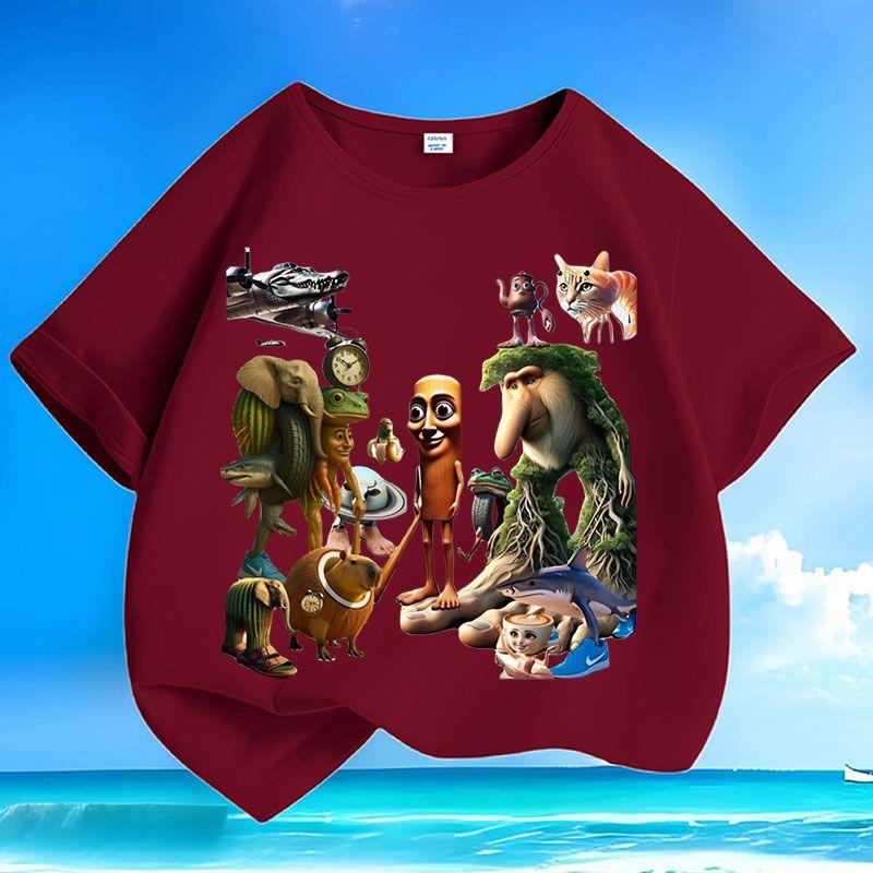 

Children s Short-sleeved Tungtungsahur Wooden Stick Figure Top Summer Casual Top for Boys and Girls 160