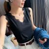 Plus Size V-neck Knit Lace Camisole - Sleeveless Pure Color Base Layer for Women