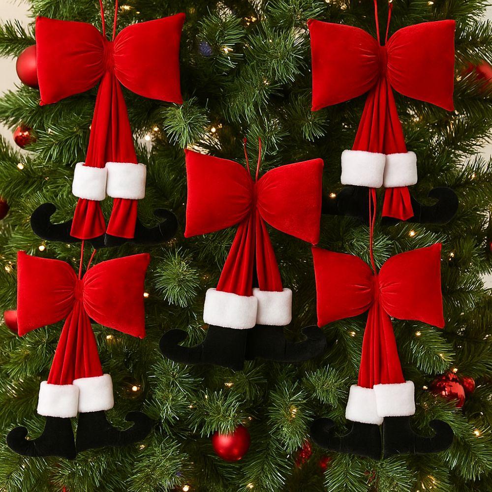 DIY Decorations Bow Hanging Ornaments Red Velvet Bow Knot Christmas Bowknot Pendant  New Year Party