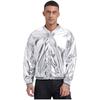 Mens Metallic Bomber Jacket Striped Band Long Sleeve Shiny Outerwear Club Coat Street Style