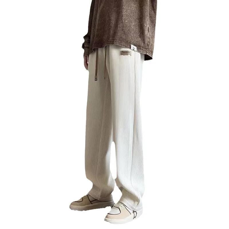 Men's Autumn and Winter Fleece-Lined Corduroy Pants Oversized Sporty Bell Bottoms Thickened Straight-Leg Pants Casual Style