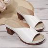 2025 Foreign Trade Summer Women's Thick Heel High-heeled Slippers Large Size Fish Mouth One-word High-heeled Outer Slippers