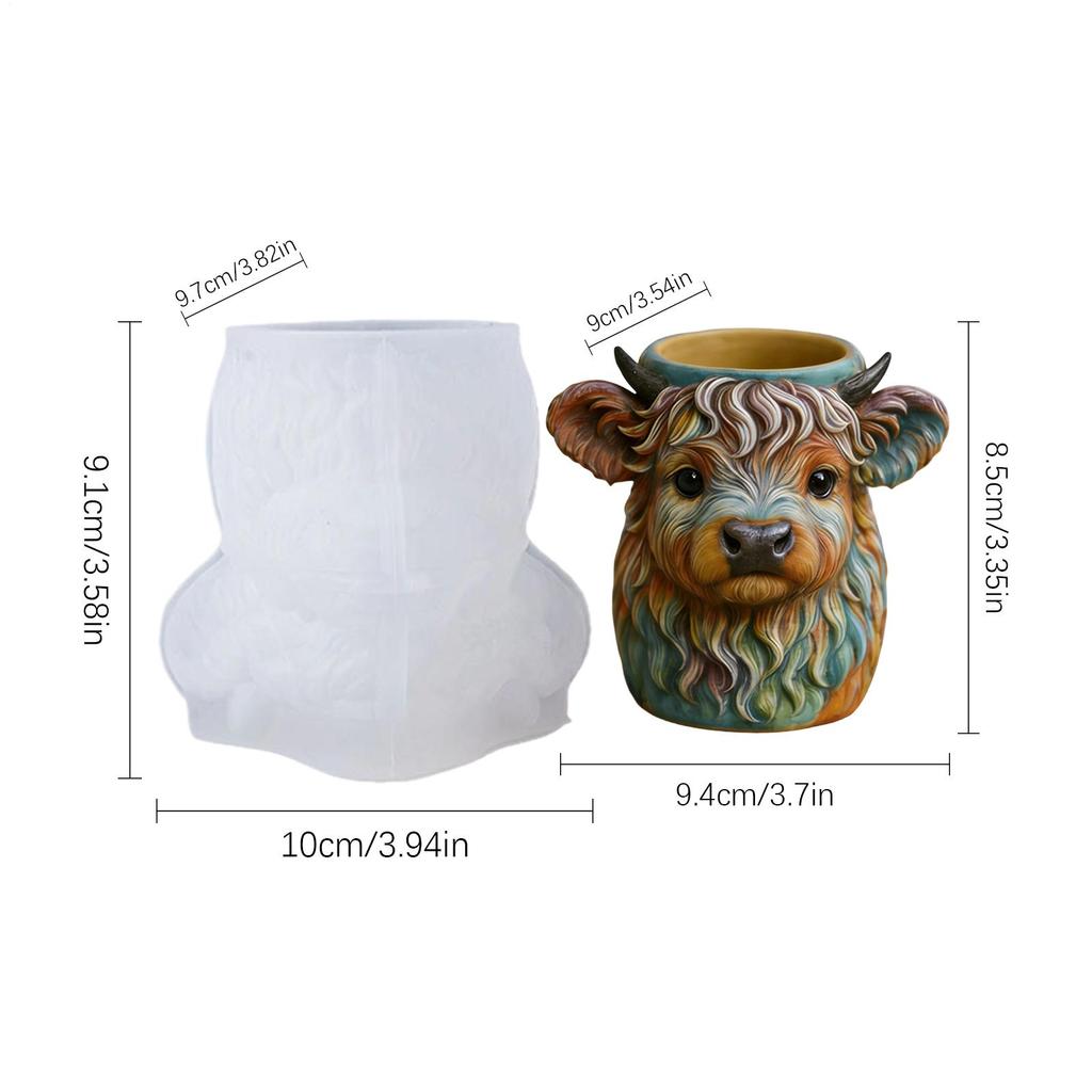 3D Süße Schottische Hochlandrind Silikonform DIY Kerzenhalterform Rinderform Dekor Herstellungswerkzeug Pflanzentopf Behälterform