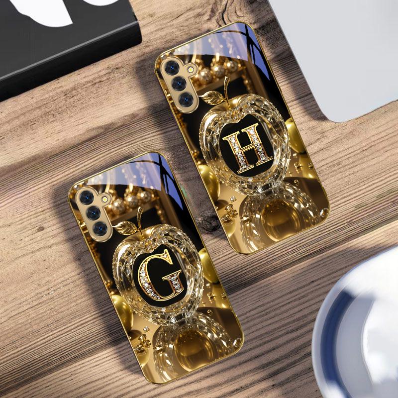 High-End goldener Buchstabe 'F' Für Samsung Galaxy S20 FE S21 S22 S23 Plus S24 Ultra 25Ultra S21+ S9+ S22Plus Goldene Glas-Handyhülle