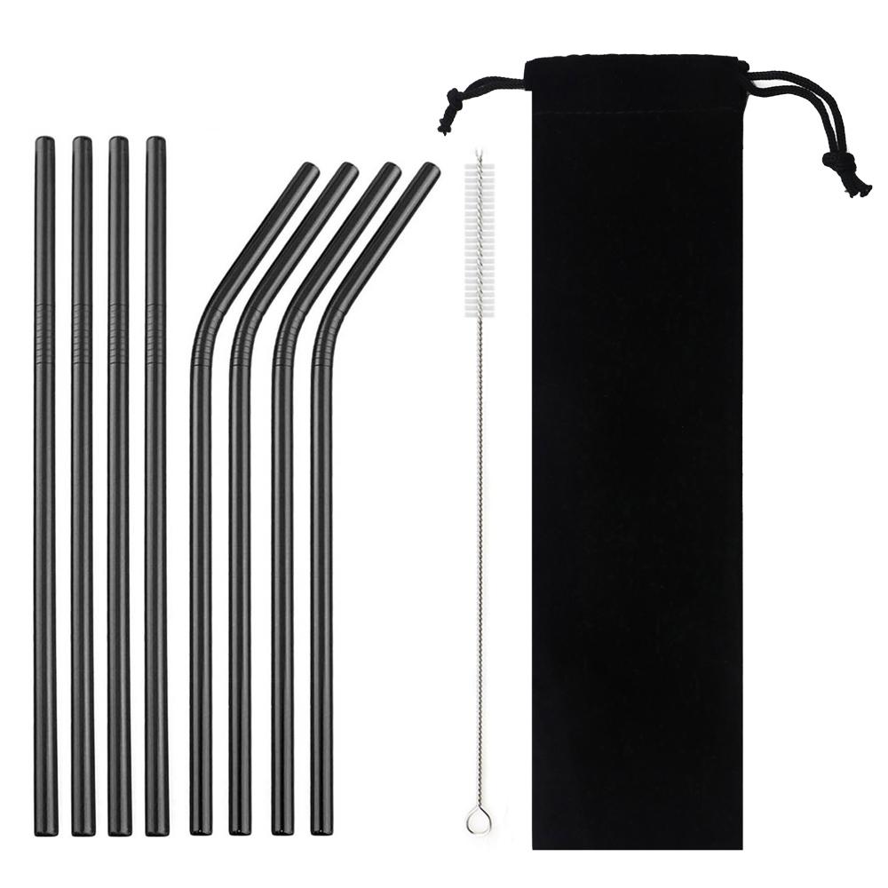 18/10 Stainless Steel Reusable Straws Gold Drinking Straw Set Mteal Straw Coffee Party Bar Straw With Cleaner Brush Portable Bag