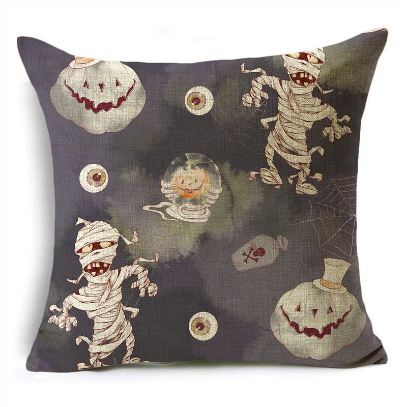 Colorful Halloween Trick Or Treat Dwarf Skull Pumpkin Linen Throw Pillowcase Decorative Cushion Cover For Sofa Living Room Party