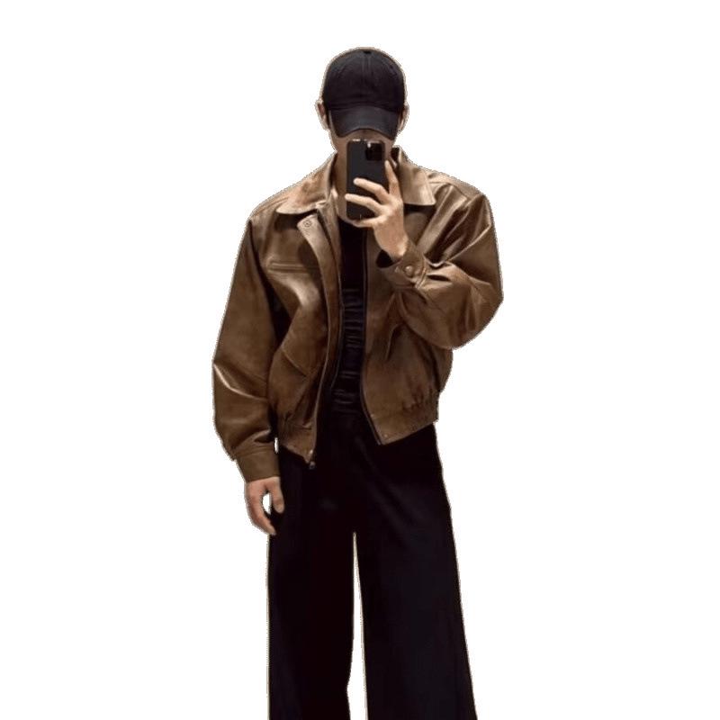 Maillard Men's Retro Patchwork Leather Motorcycle Jacket - High Street Fashion Cleanfit