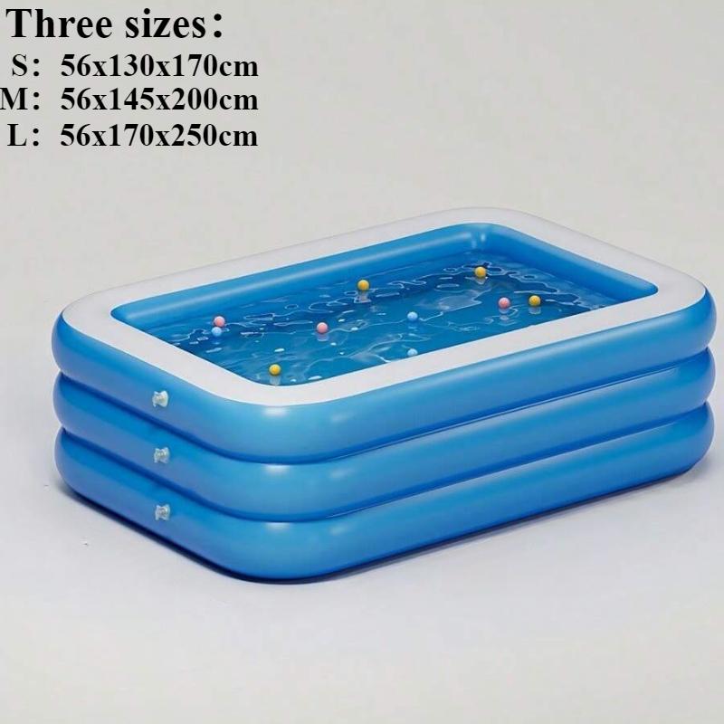Three Ring Raised and Thickened Single Bottom Square Family Inflatable Swimming Pool Blue and White Large Home Swimming Pools