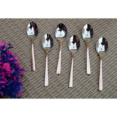 Copper Eating Spoon Stainless Steel Set - Pack of 6 | Metal Kitchen Dining and Cutlery | Steel and Copper Metalic Finish