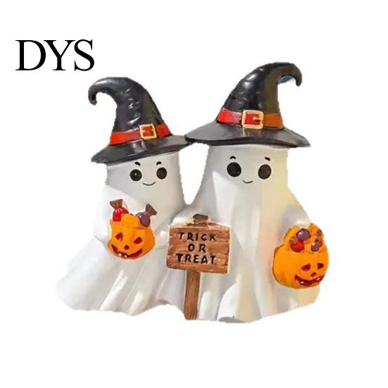 Unique Halloween Home Accents Ghost Figurine, Cute Spooky Resin Statue with Durable Figurines Witch Hat for Table, Tiered Tray, Kitchen, Bedroom Decor