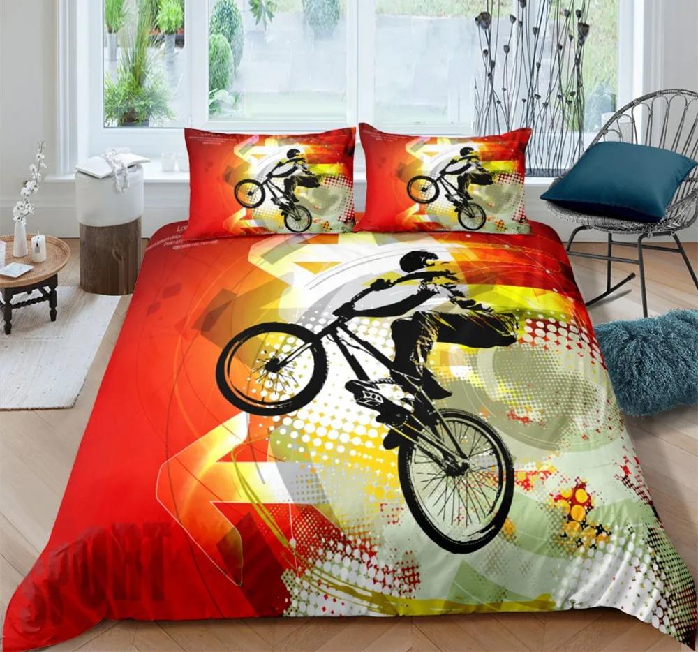 Motorrad Bettwäsche Set 3D Druck Autos Bettbezug mit Kissenbezug Motocross Tagesdecke Jungen Kinder Bettset King Size Heimtextilien