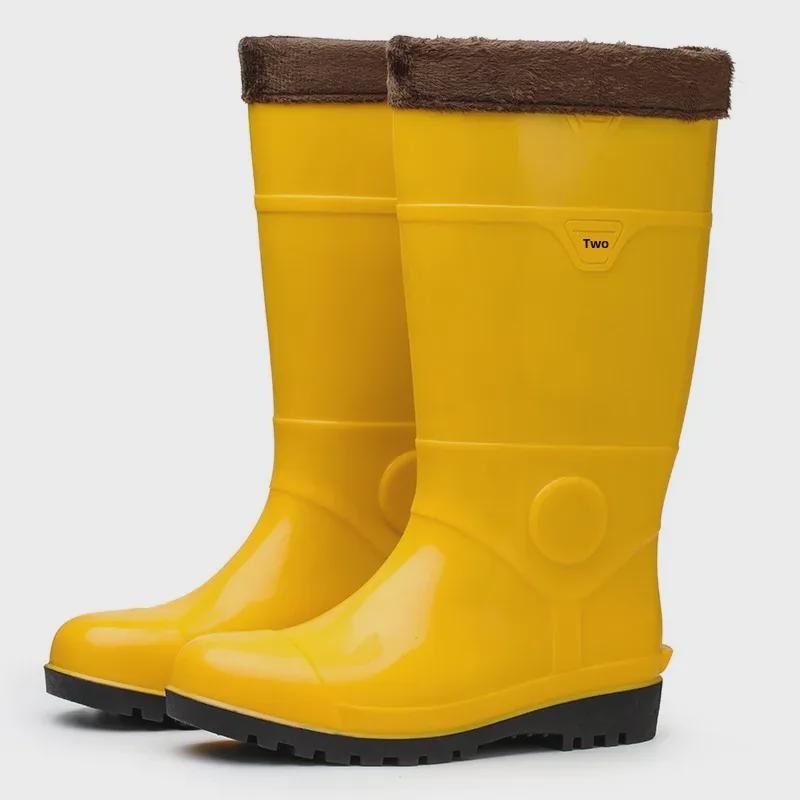 Men's Yellow Rain Boots: Mid To High Tube, Steel Toe, Anti-Smash, Anti-Puncture, Acid and Oil Resistant.