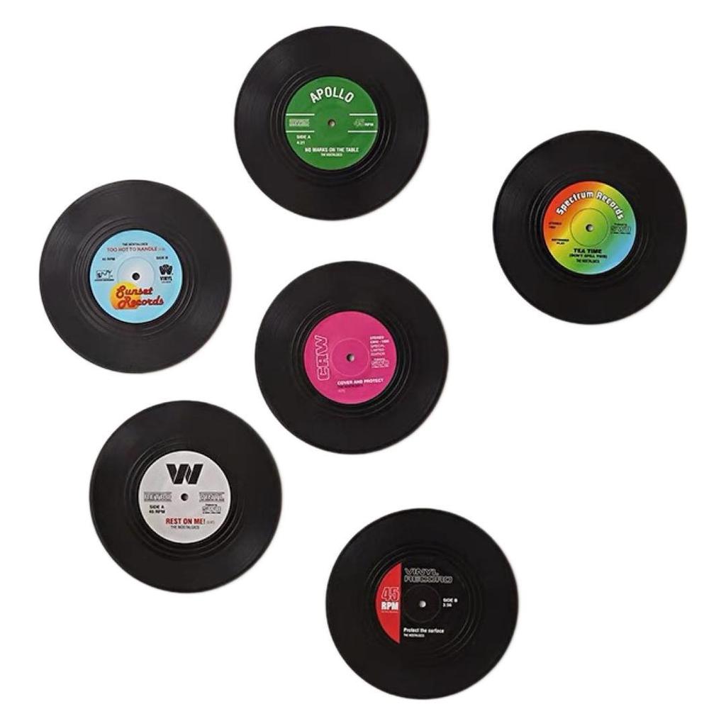 Retro Vinyl Record Non-slip Coaster - Round ABS Plastic Coffee/Tea Cup Mat with Heat Insulation