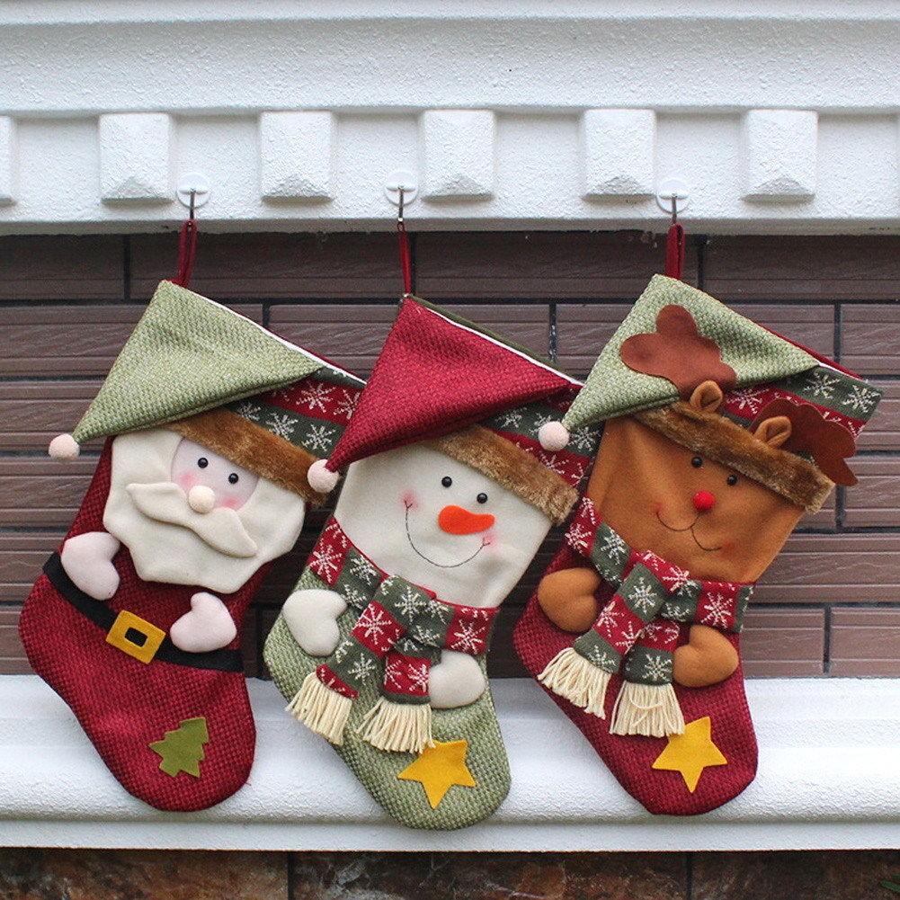 Santa Stocking Christmas Claus Snowman Decorative Pendant Cartoon Kids Gifts