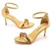 Light Mouth One-length Strap Golden Rhinestone Mid-high Heel Sandals Thin Heels Open Toe Strap One-length Strap Banquet Dance Shoes
