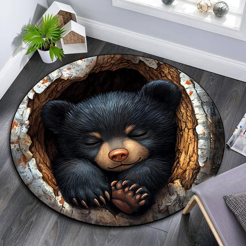 Bear Cub Round Area Rug,Carpet Rug for Living Room Bedroom Sofa Playroom Decor,Non-slip Floor Mat